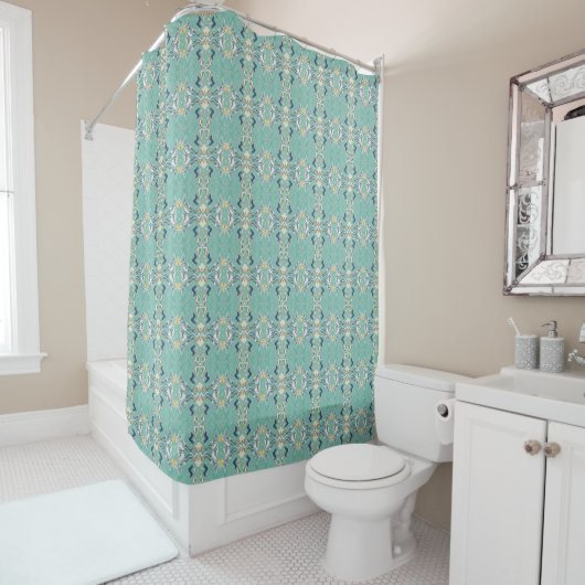 Turquoise Chic Unique Wallpaper Pattern Douchegordijn (In situ)