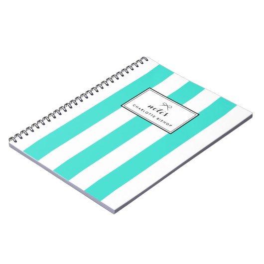 Turquoise Chic Verticale Strepen Gepersonaliseerd Notitieboek (Linkerzijde)