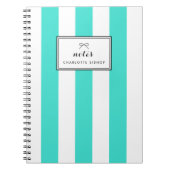 Turquoise Chic Verticale Strepen Gepersonaliseerd Notitieboek (Voorkant)