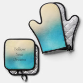 Turquoise Chic White Aqua Blue Ovenwant & Pannenlap Set (Voorkant / Achterkant)