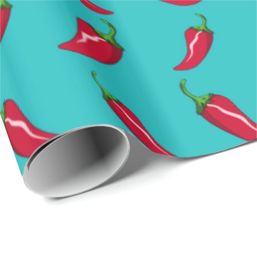 turquoise chili peppers cadeaupapier (Rol Hoek)