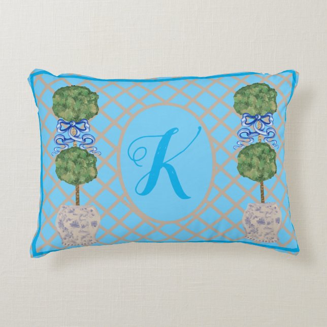 Turquoise Chinoiserie Ginger Jar Jars Topiary Thia Accent Kussen (Voorkant)