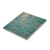 Turquoise Chinoiserie Relief Pattern Ceramic Tile Tegeltje (Zijkant)