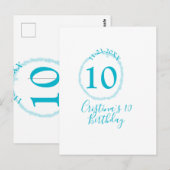Turquoise circle. Round glitter 10th birthday bold Briefkaart (Voorkant / Achterkant)