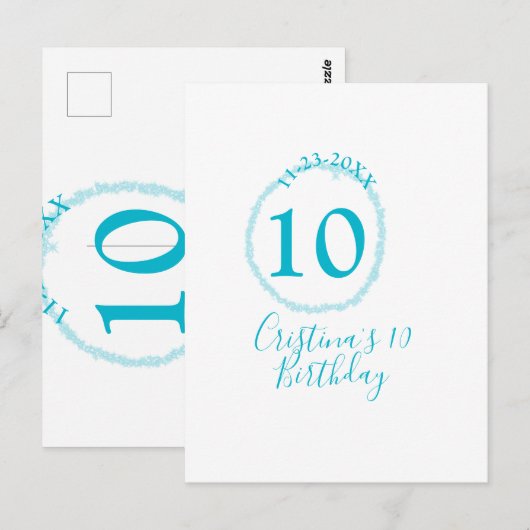 Turquoise circle. Round glitter 10th birthday bold Briefkaart (Voorkant / Achterkant)