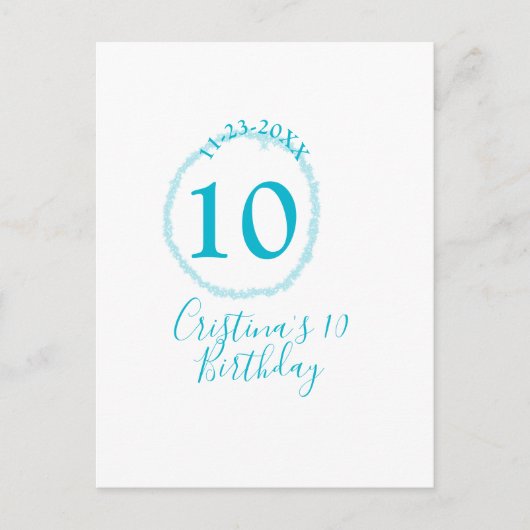 Turquoise circle. Round glitter 10th birthday bold Briefkaart (Voorkant)