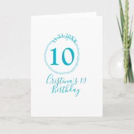 Turquoise circle. Round glitter 10th birthday bold Kaart
