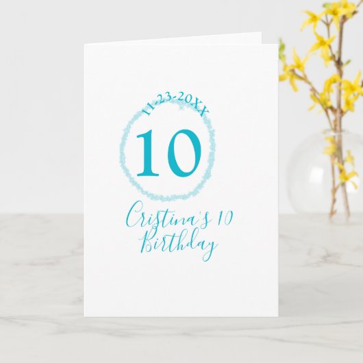 Turquoise circle. Round glitter 10th birthday bold Kaart (Gele Bloem)