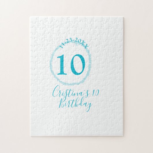 Turquoise circle. Round glitter 10th birthday bold Legpuzzel (Verticaal)