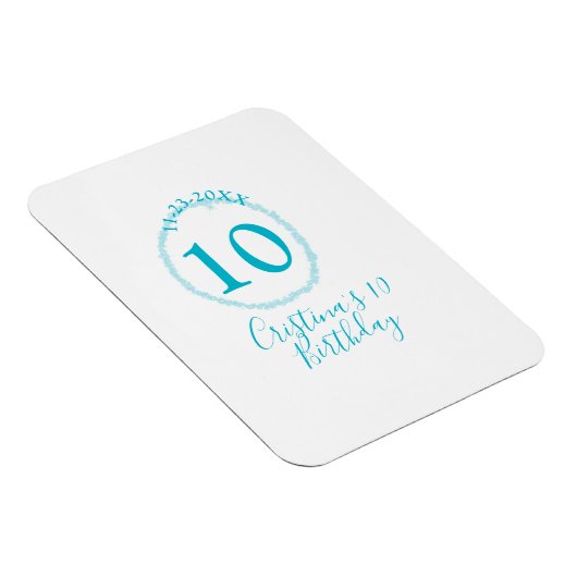 Turquoise circle. Round glitter 10th birthday bold Magneet (Rechterzijde)