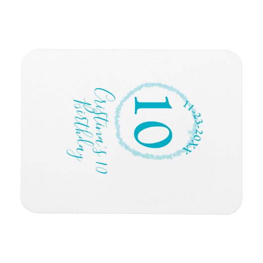 Turquoise circle. Round glitter 10th birthday bold Magneet (Horizontaal)