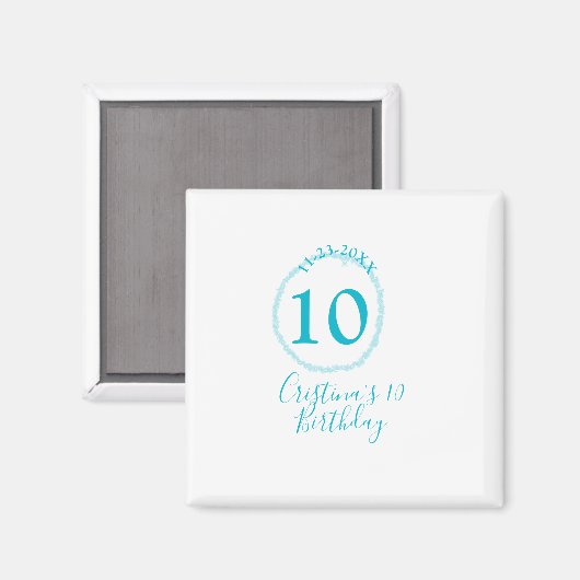 Turquoise circle. Round glitter 10th birthday bold Magneet (Voorkant / Achterkant)