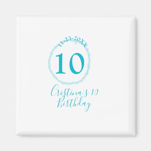 Turquoise circle. Round glitter 10th birthday bold Magneet (Voorkant)