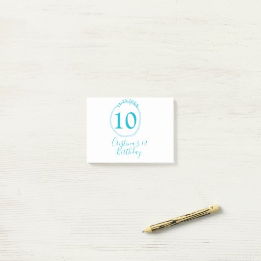 Turquoise circle. Round glitter 10th birthday bold Post-it® Notes (Op bureau)