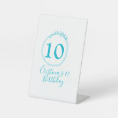 Turquoise circle. Round glitter 10th birthday bold Reclamebord Met Voetstuk (Voorkant)
