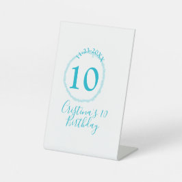 Turquoise circle. Round glitter 10th birthday bold Reclamebord Met Voetstuk