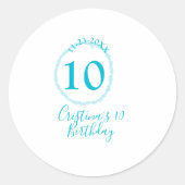 Turquoise circle. Round glitter 10th birthday bold Ronde Sticker (Voorkant)