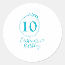 Turquoise circle. Round glitter 10th birthday bold Ronde Sticker