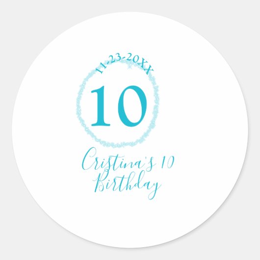 Turquoise circle. Round glitter 10th birthday bold Ronde Sticker (Voorkant)