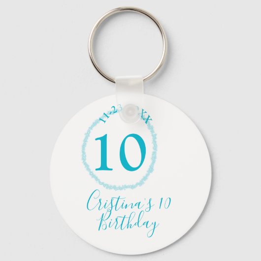 Turquoise circle. Round glitter 10th birthday bold Sleutelhanger (Achterkant)