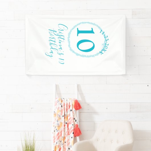 Turquoise circle. Round glitter 10th birthday bold Spandoek (Insitu)