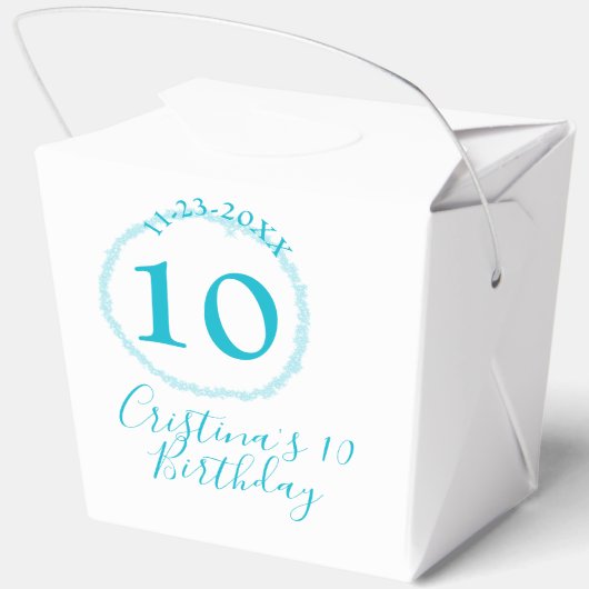 Turquoise cirkel. Ronde glitter 10e verjaardag vet Bedankdoosjes (Achterkant)