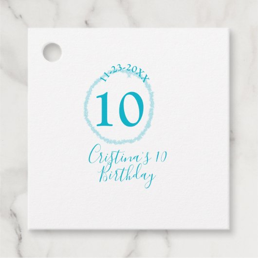 Turquoise cirkel. Ronde glitter 10e verjaardag vet Bedankjes Labels (Voorkant)