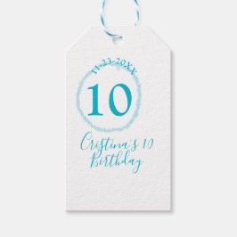 Turquoise cirkel. Ronde glitter 10e verjaardag vet Cadeaulabel