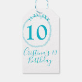 Turquoise cirkel. Ronde glitter 10e verjaardag vet Cadeaulabel (Achterkant)