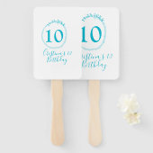 Turquoise cirkel. Ronde glitter 10e verjaardag vet Handwaaier (Voorkant en achterkant)