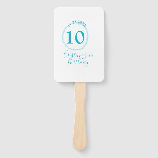 Turquoise cirkel. Ronde glitter 10e verjaardag vet Handwaaier (Voorkant)