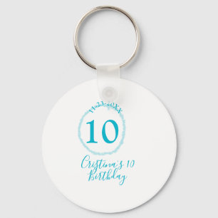 Turquoise cirkel. Ronde glitter 10e verjaardag vet Sleutelhanger
