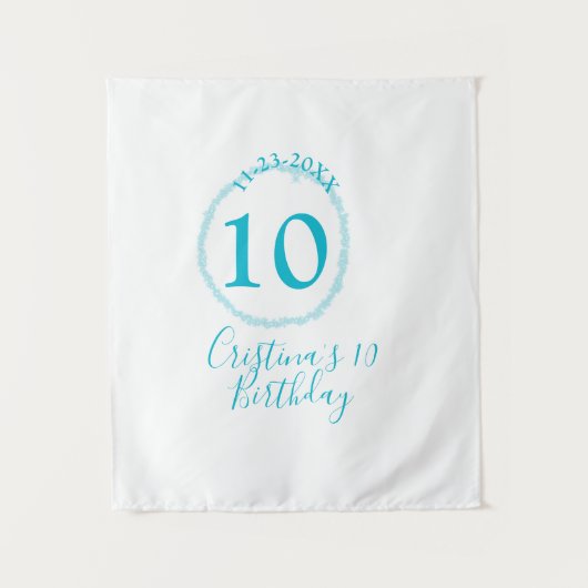 Turquoise cirkel. Ronde glitter 10e verjaardag vet Wandkleed (Voorkant)