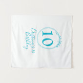 Turquoise cirkel. Ronde glitter 10e verjaardag vet Wandkleed (Voorkant (horizontaal))