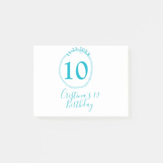Turquoise cirkel. Ronde glitters 10e verjaardag ve Post-it® Notes (Voorkant)