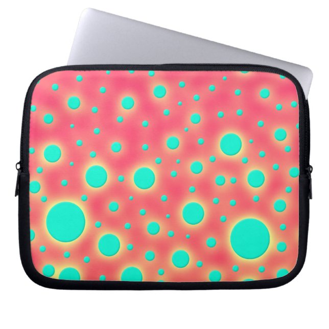 Turquoise Cirkels over Helder Roze Modern Design Laptop Sleeve (Voorkant)