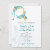 Turquoise Citrus Yellow Hummingbird Kiss Wedding Kaart (Voorkant)