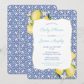 Turquoise Classic Blue Tegels Lemons Baby shower Kaart (Voorkant / Achterkant)