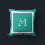 Turquoise Classic Monogram Sierkussen<br><div class="desc">Een traditioneel monogram met bewerkbare achtergrondkleur en rand</div>