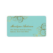 Turquoise & Classy Gouden Spiralen Elegante bruilo Etiket (Voorkant)