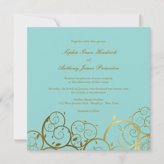 Turquoise & Classy Gouden Spiralen Elegante bruilo Kaart (Voorkant)