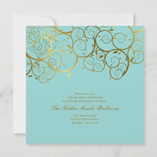 Turquoise & Classy Gouden Spiralen Elegante bruilo Kaart (Achterkant)