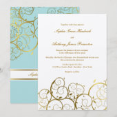 Turquoise & Classy Gouden Spiralen Elegante bruilo Kaart (Voorkant / Achterkant)