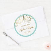 Turquoise & Classy Gouden Spiralen Elegante bruilo Ronde Sticker (Envelop)