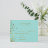 Turquoise & Classy Gouden Spiralen Elegante bruilo RSVP Kaartje (Staand voorkant)