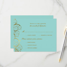 Turquoise & Classy Gouden Spiralen Elegante bruilo RSVP Kaartje