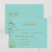 Turquoise & Classy Gouden Spiralen Elegante bruilo RSVP Kaartje (Voorkant / Achterkant)