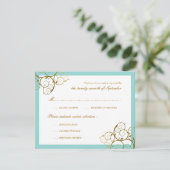 Turquoise & Classy Gouden Spiralen Elegante bruilo RSVP Kaartje (Staand voorkant)