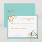 Turquoise & Classy Gouden Spiralen Elegante bruilo RSVP Kaartje (Voorkant / Achterkant)