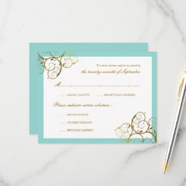 Turquoise & Classy Gouden Spiralen Elegante bruilo RSVP Kaartje